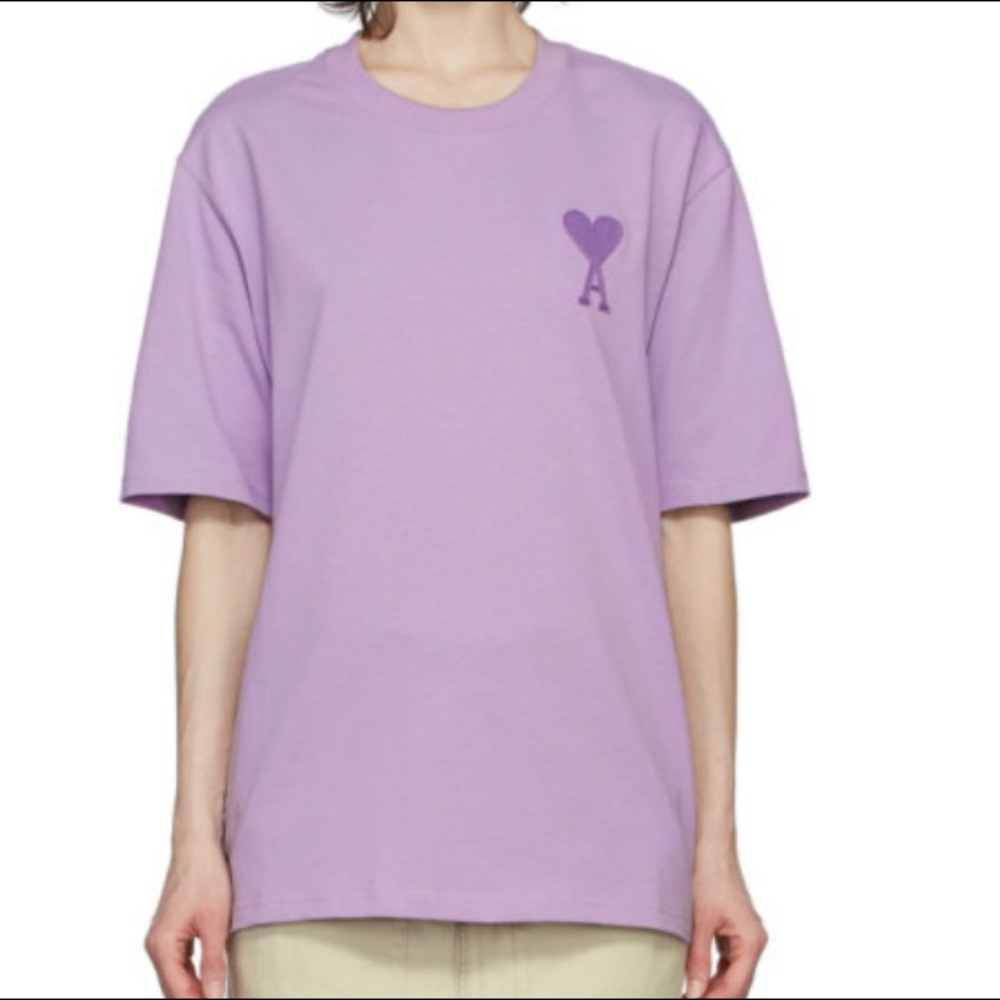 AMI lilac cotton embroidered Tee